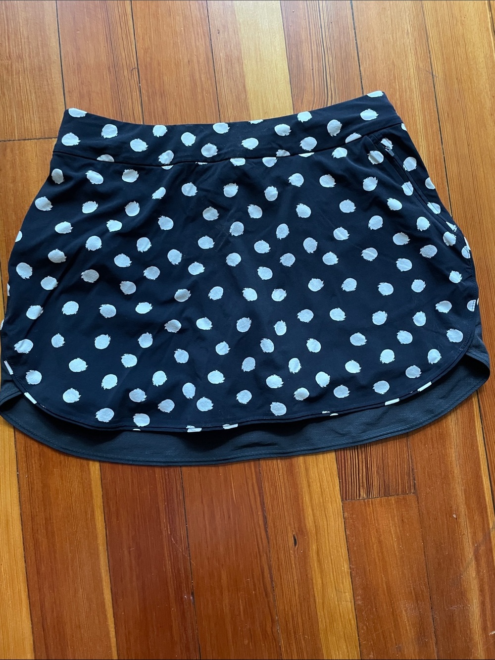 Outdoor Voices Black Polka Dot Skater Skirt with White Dots